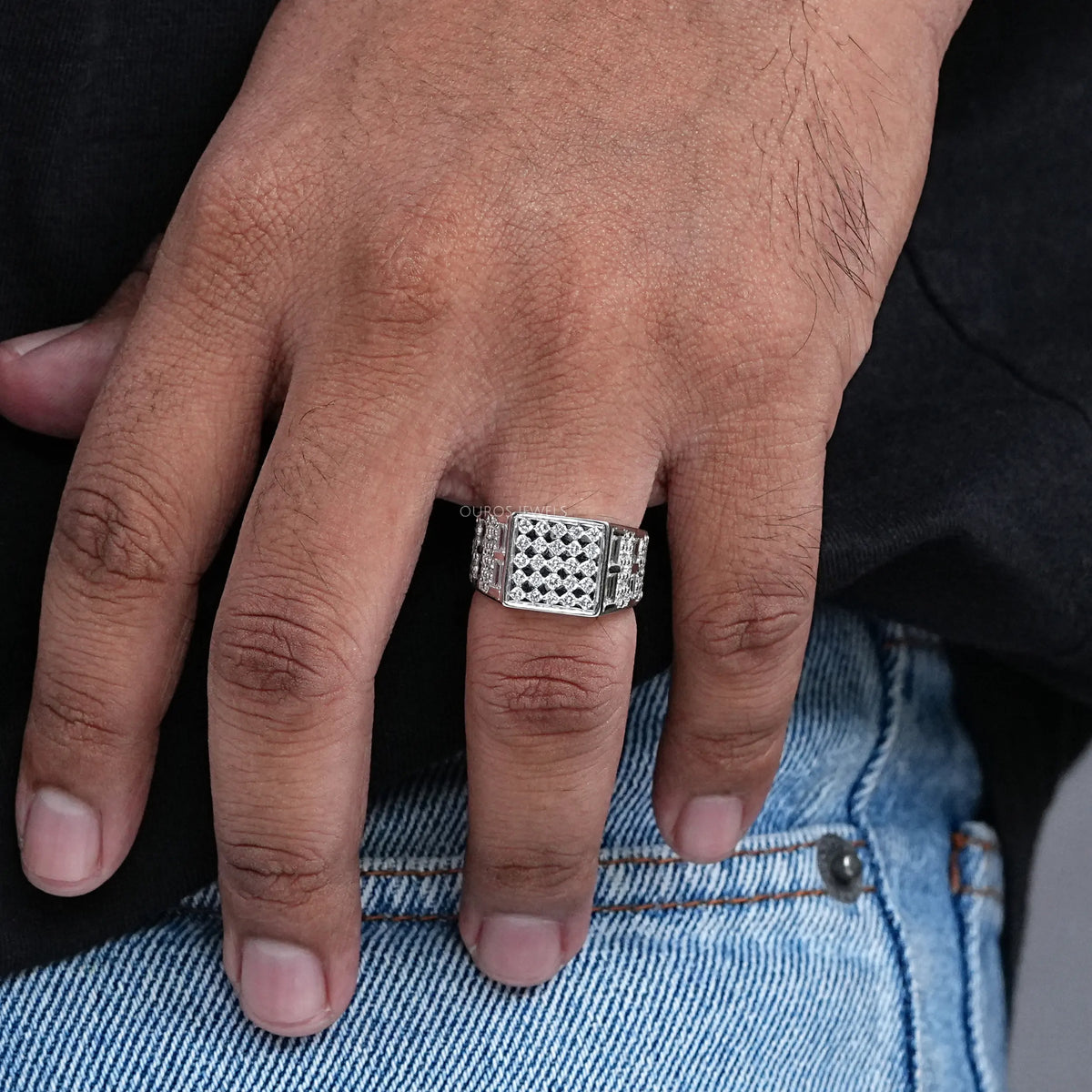 Grid Cluster Diamond Ring For Men's Rings