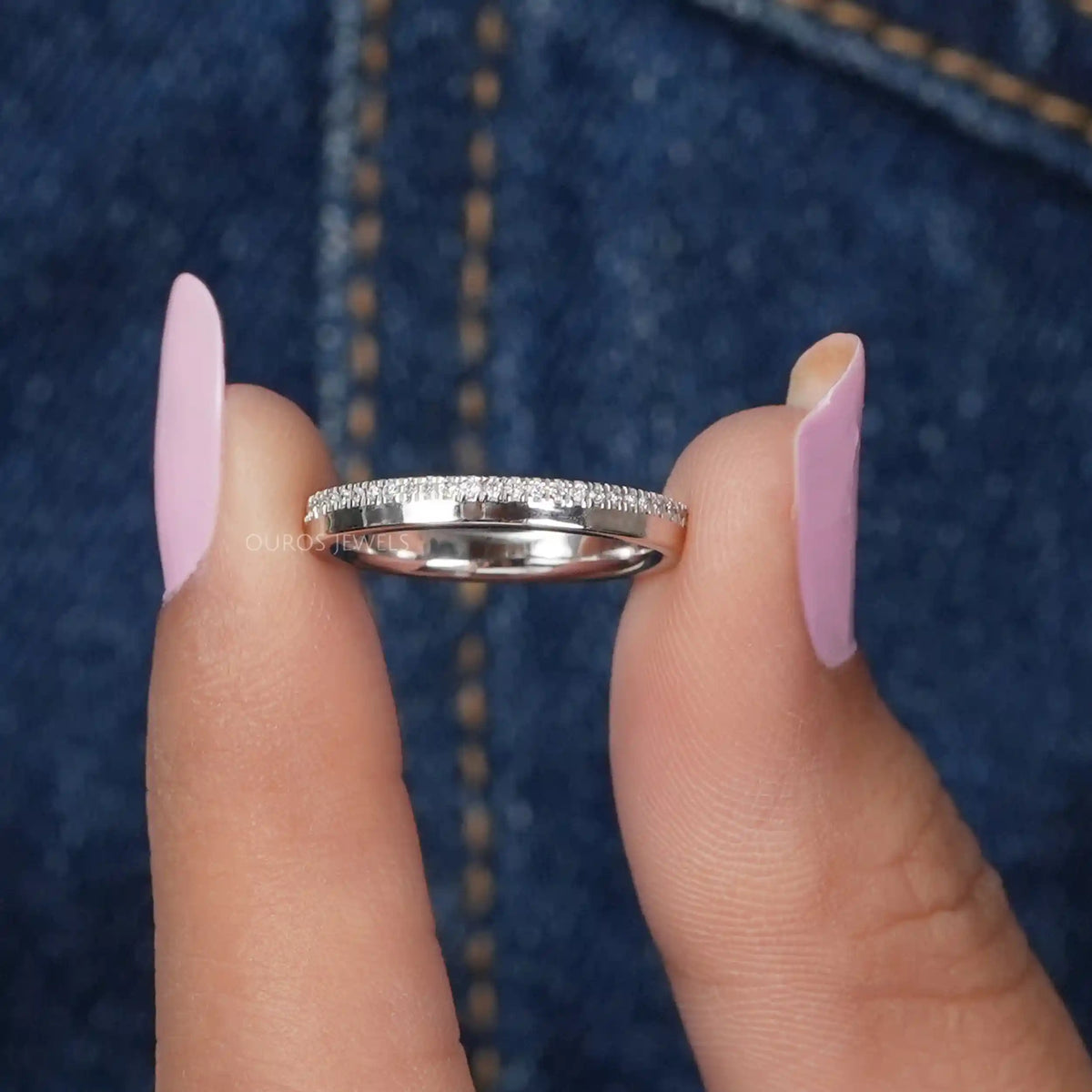Matte Finish Round Diamond Wedding Band