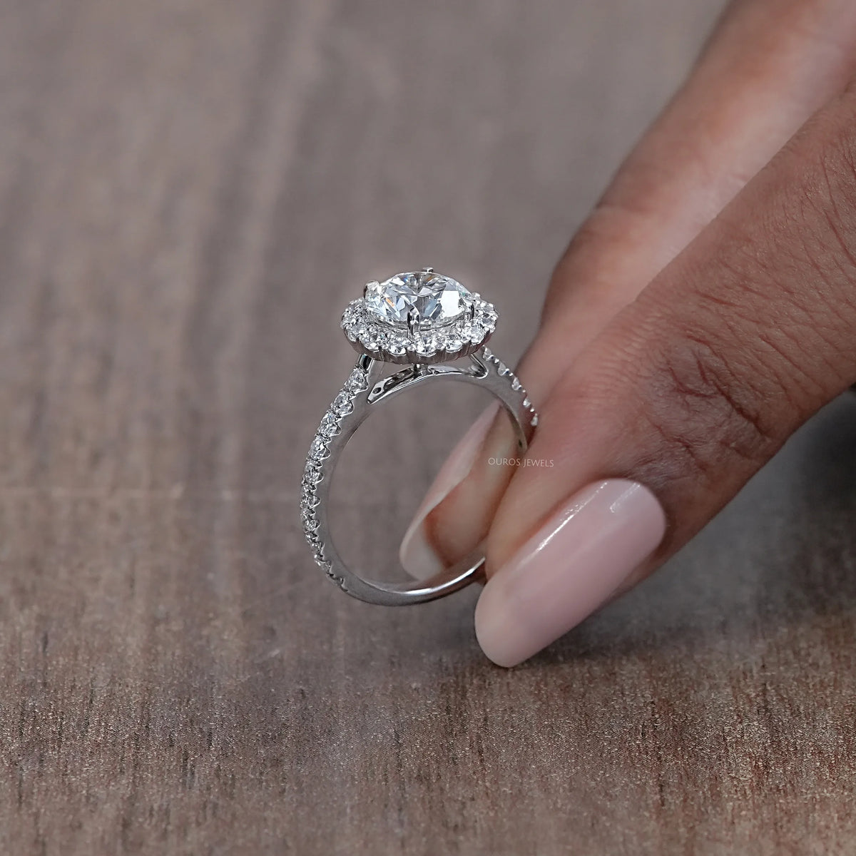 Round Cut Halo With Accent Diamond Engagement Ring