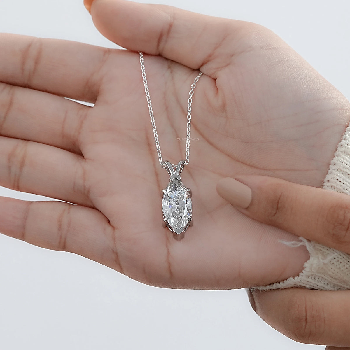 Marquise Lab Diamond Solitaire Bail Pendant Necklaces