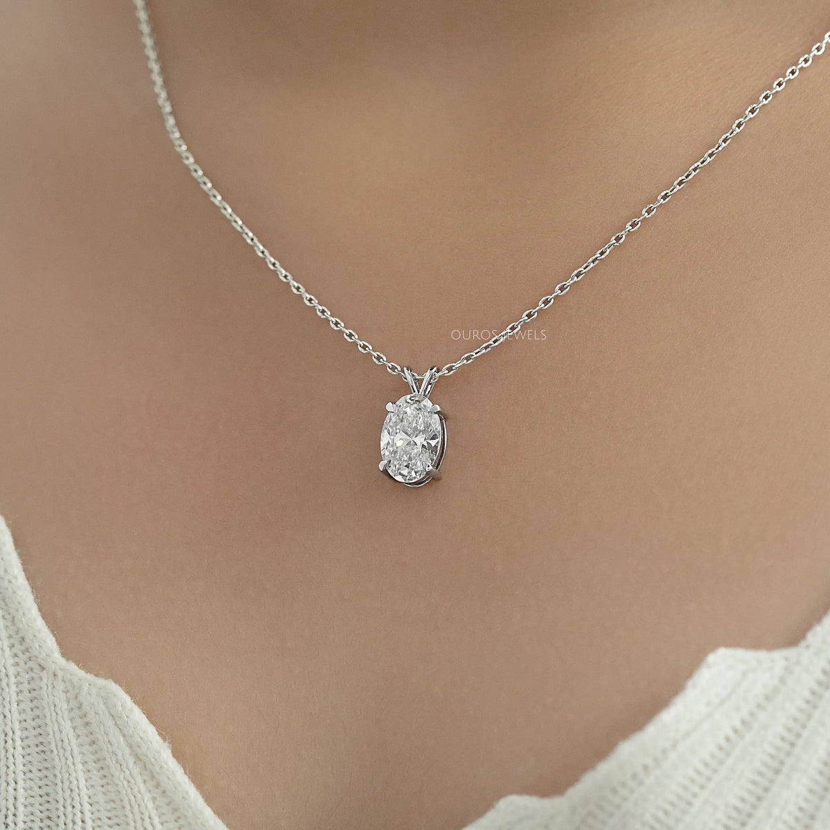Oval Cut Lab Diamond Solitaire Bail Pendant Necklaces