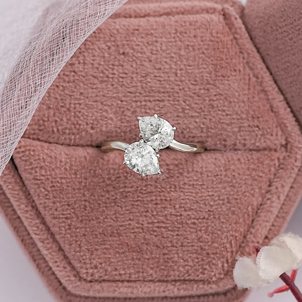 Dual Pear Diamond Bypass Engagement Ring Ring