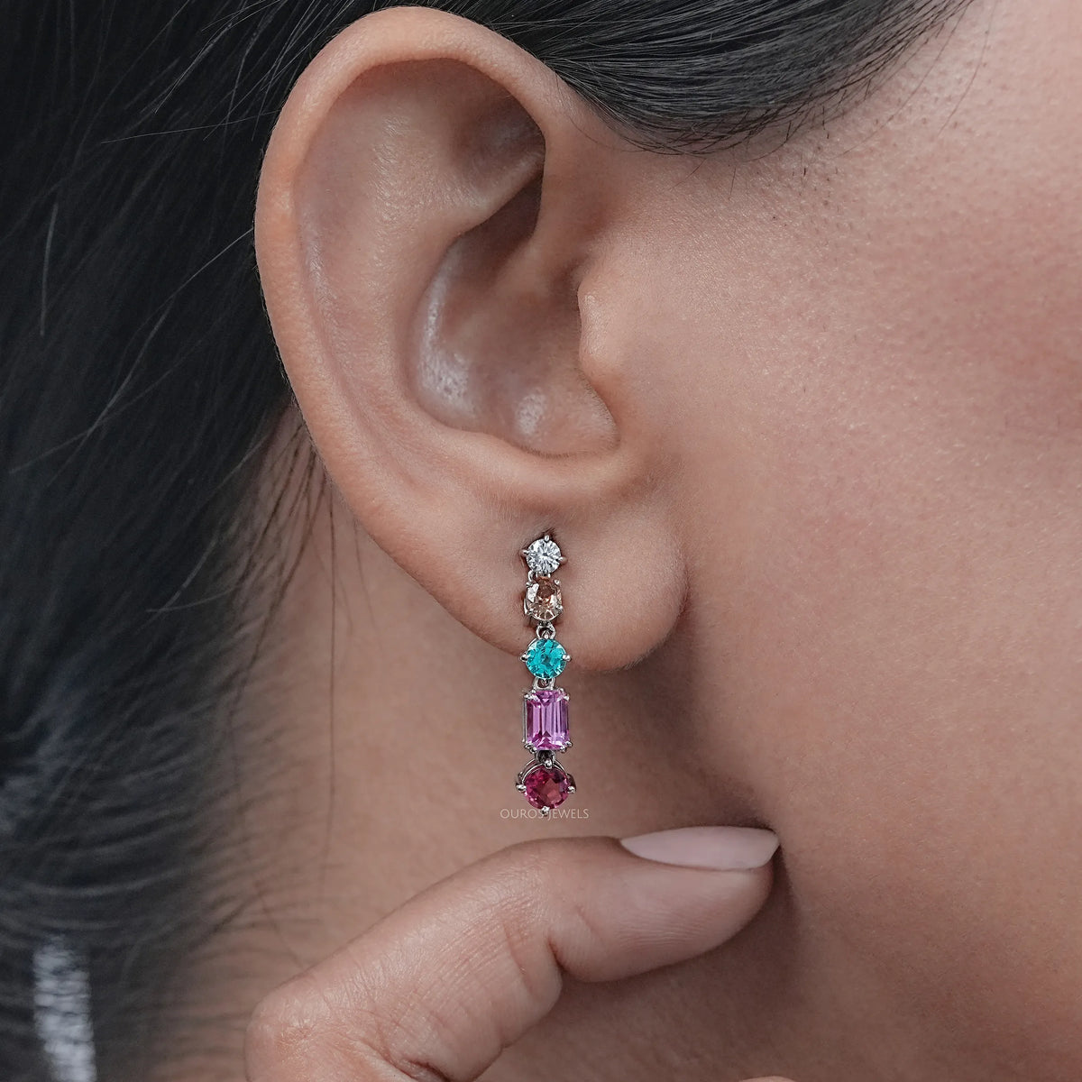 Multi Shape And Gemstone Dangle Drop Earrings Earrings