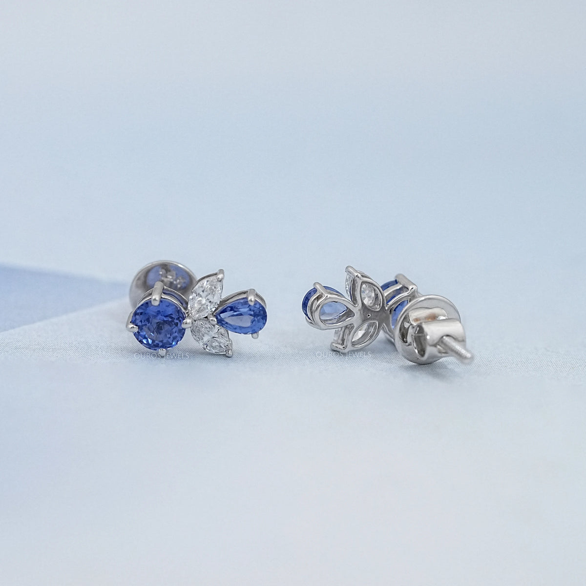Sapphire Round And Pear Gemstone Stud Earrings Earrings