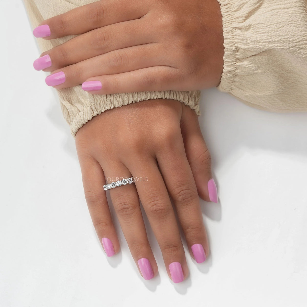 Round Lab Diamond Eternity Wedding Band Ring