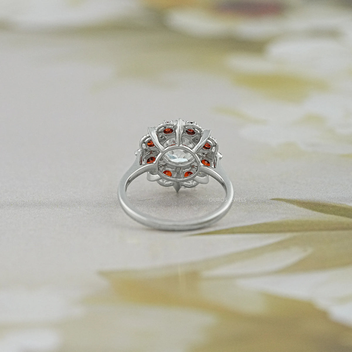 OEC Round Lab Diamond And Ruby Gemstone Halo Ring Rings