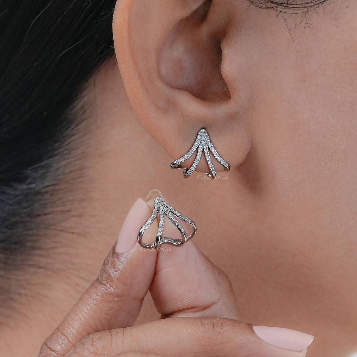Round Lab Diamond Arrow Cage Huggie Earrings Earrings