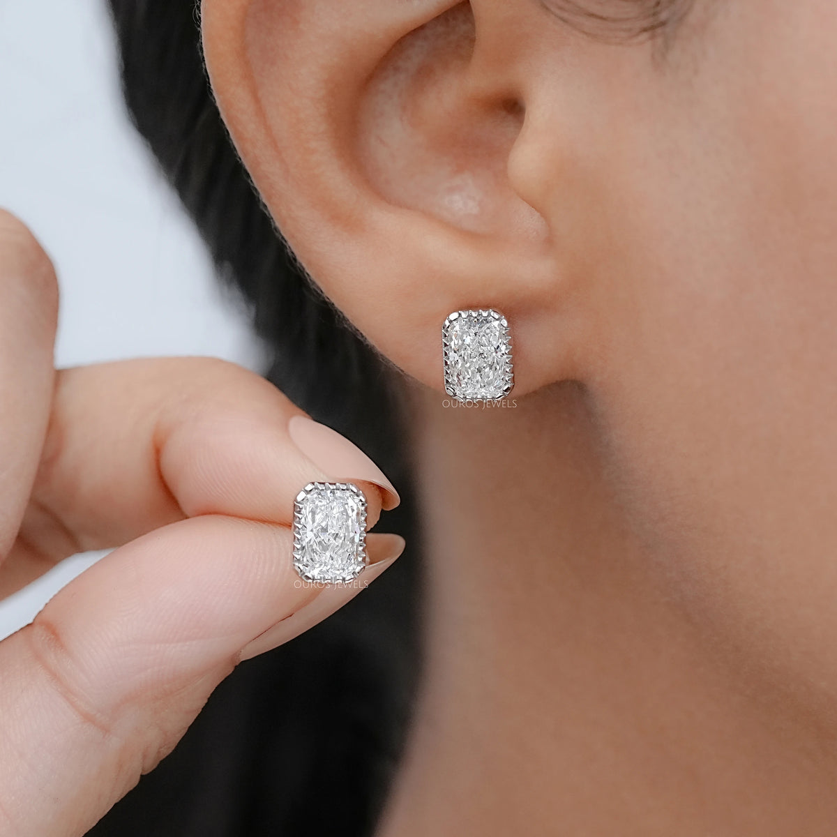 Radiant Lab Diamond Milgrain Set Stud Earrings Earrings