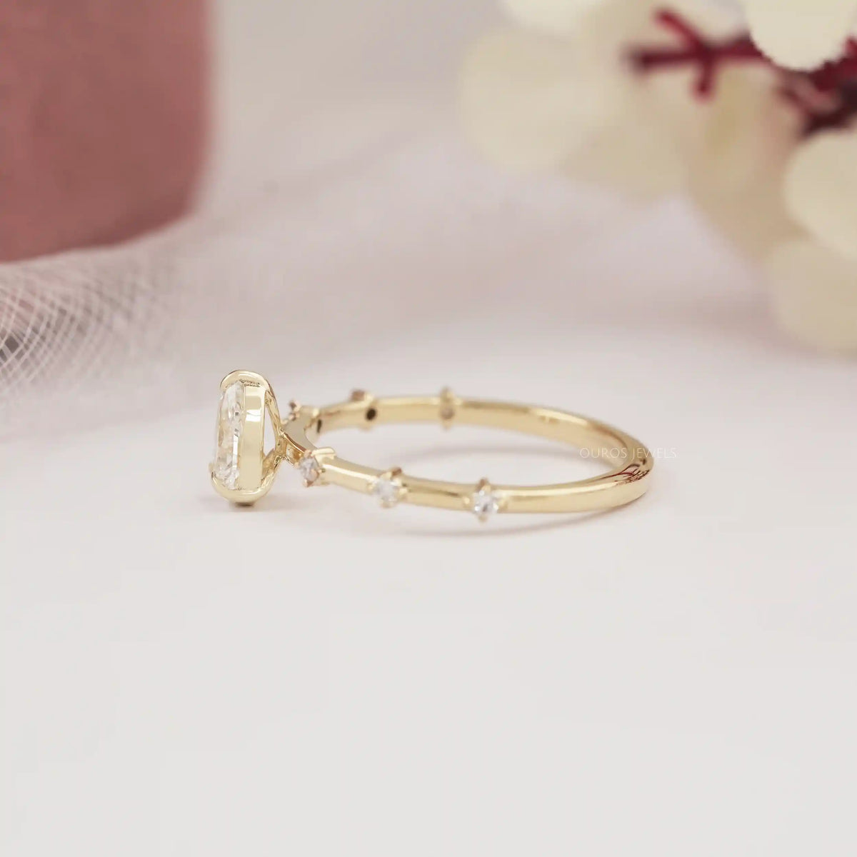 Pear Cut Lab Grown Accent Diamond Engagement Ring