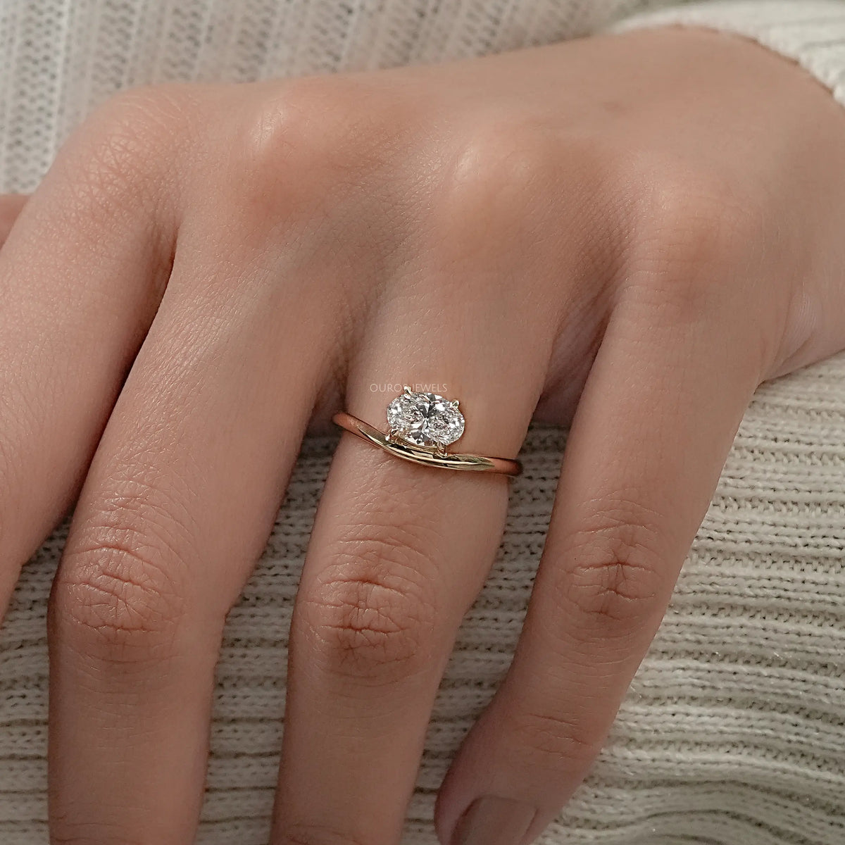 Oval Cut Solitaire Curved Engagement Ring Ring