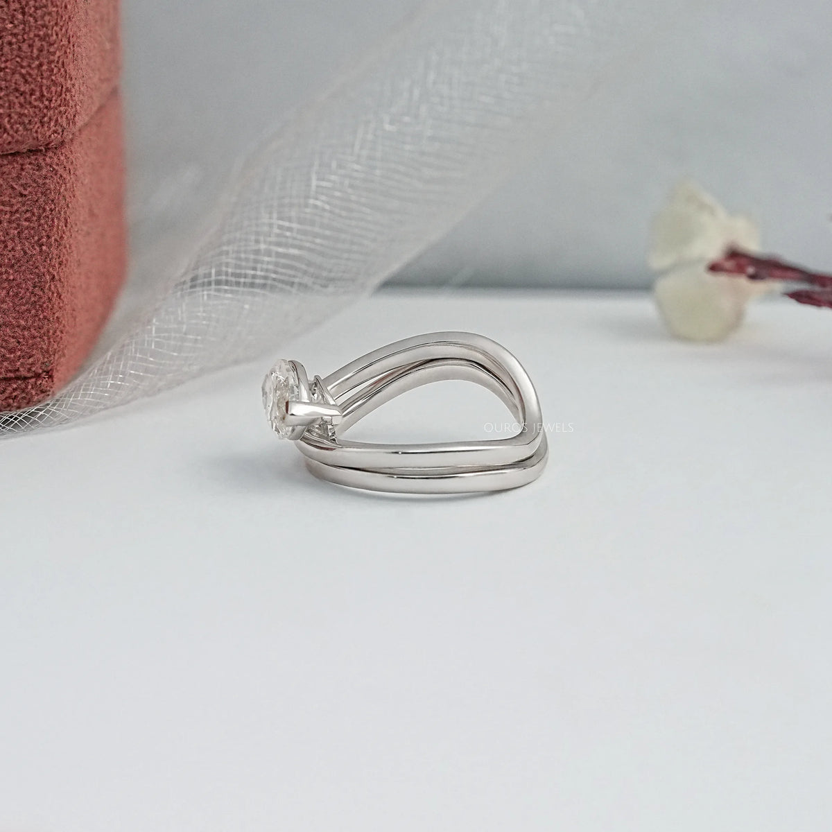 Marquise Diamond Plain Band Ring Set in Gold Rings