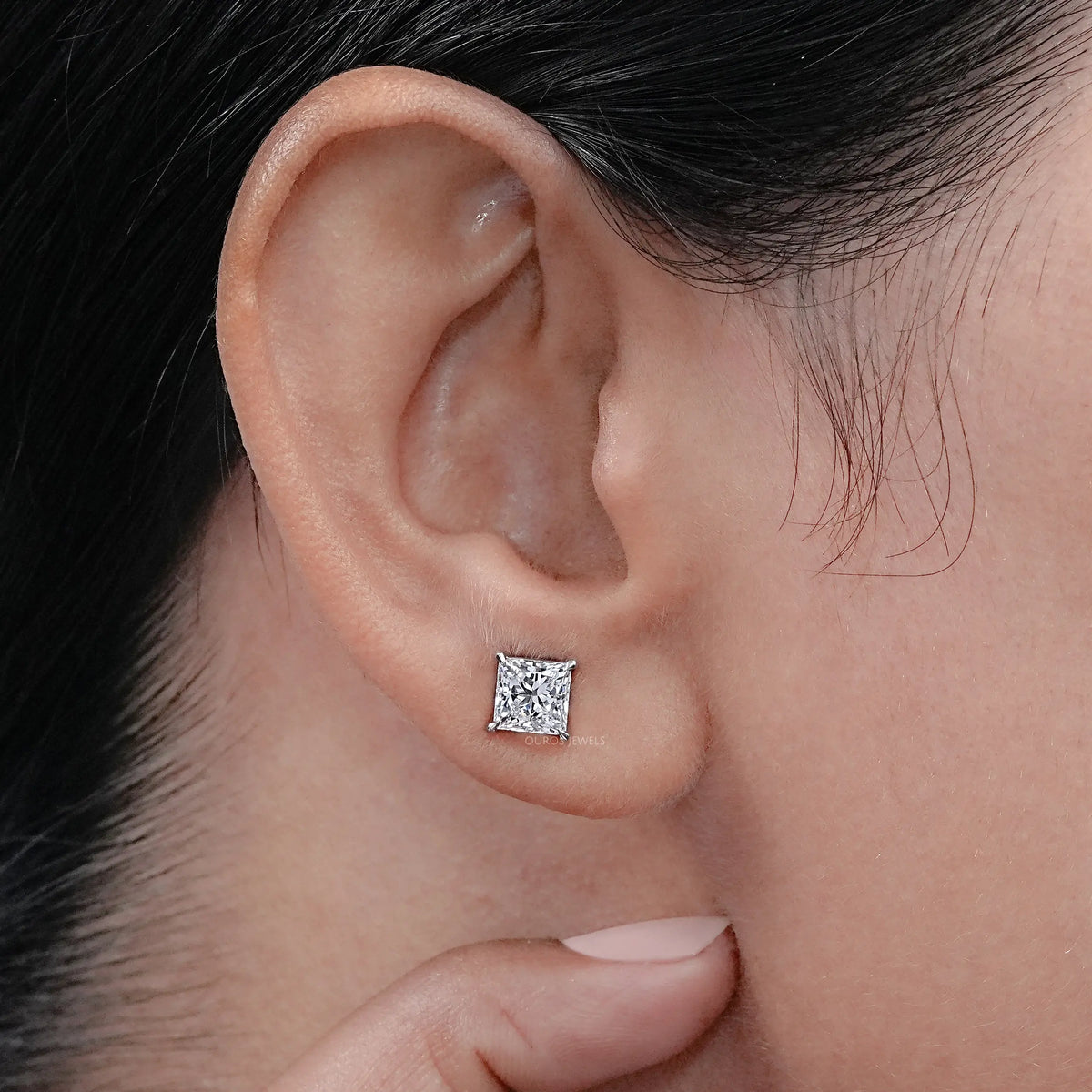 Princess Cut Lab Grown Diamond Stud Earring