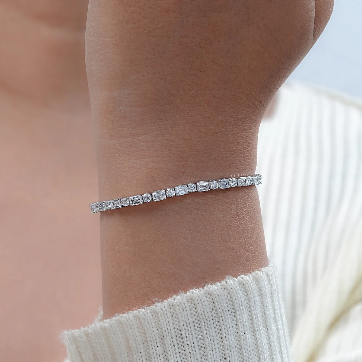 Emerald And Round Lab Diamond Tennis Bracelet Bracelet