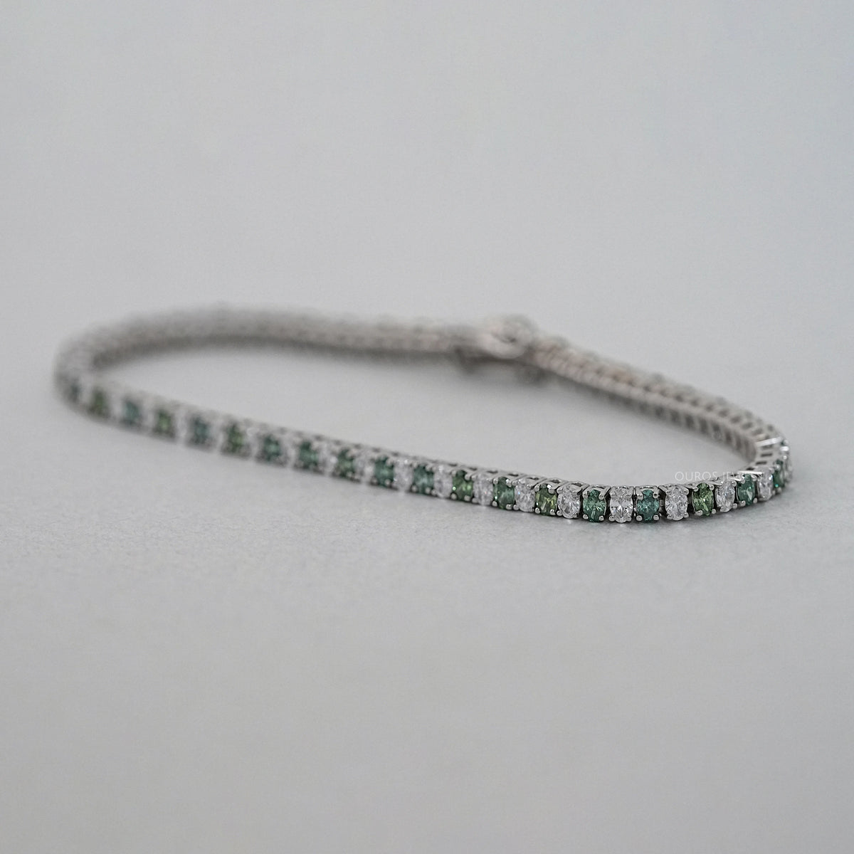 Green Oval Lab Diamond Tennis Bracelet