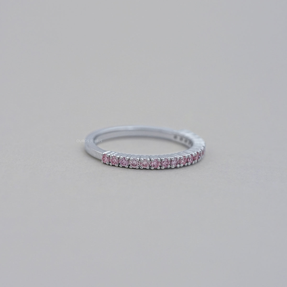 Pink Round Cut Lab Grown Diamond Half Eternity Band Ring