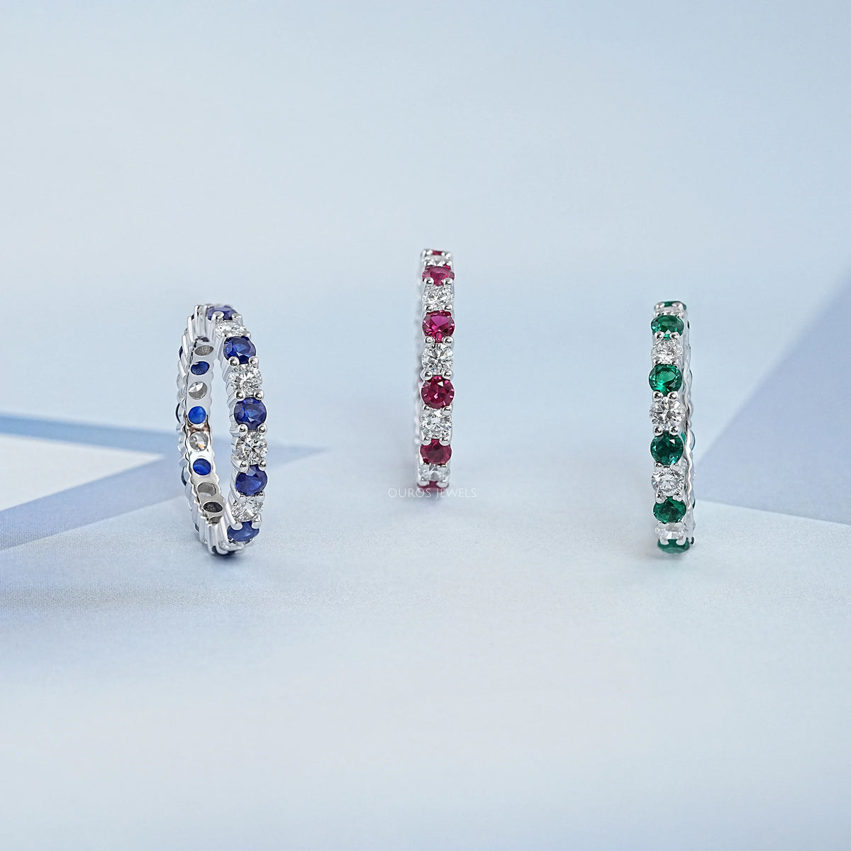 Round Lab Gemstone Alternative Wedding Band Ring