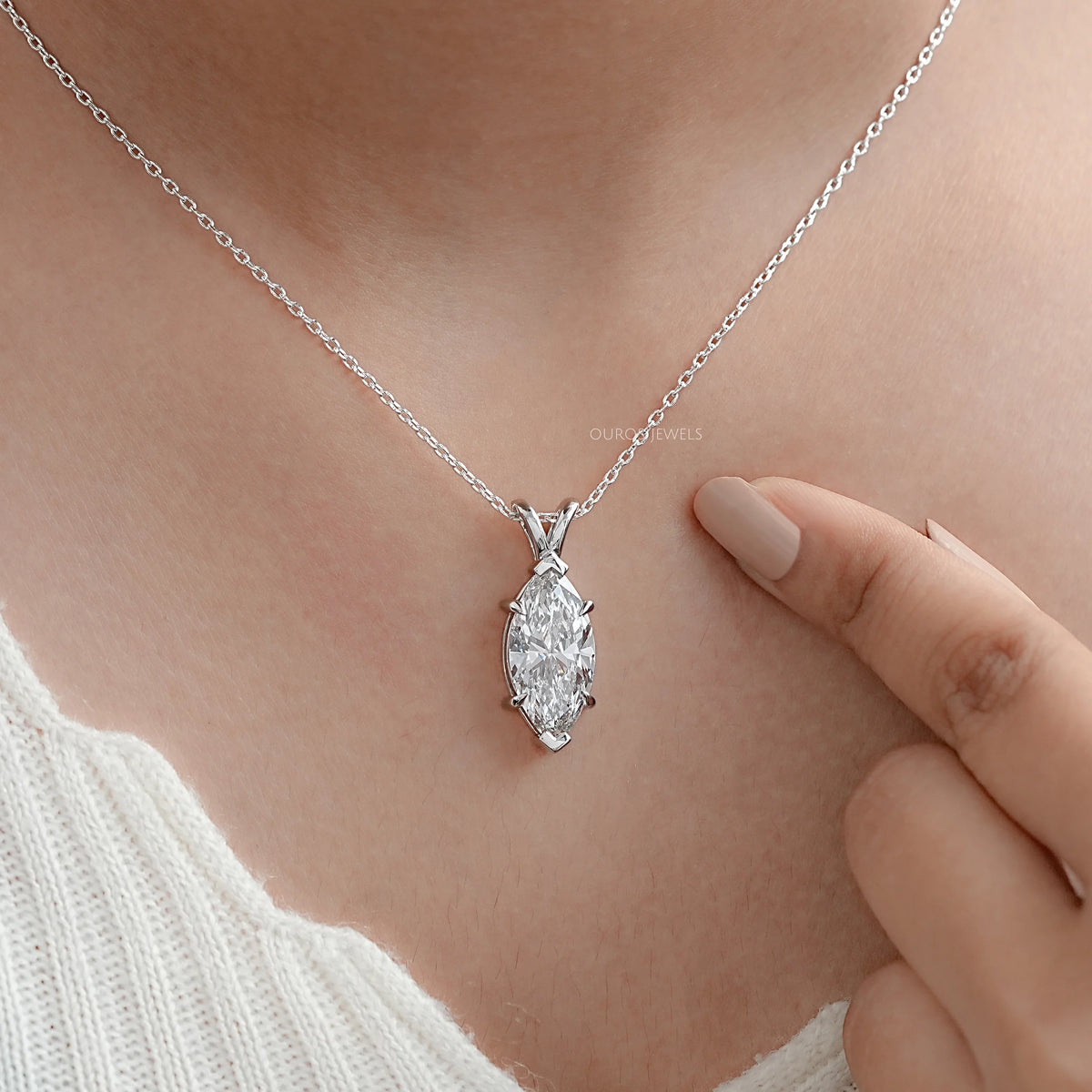 Marquise Lab Diamond Solitaire Bail Pendant Necklaces