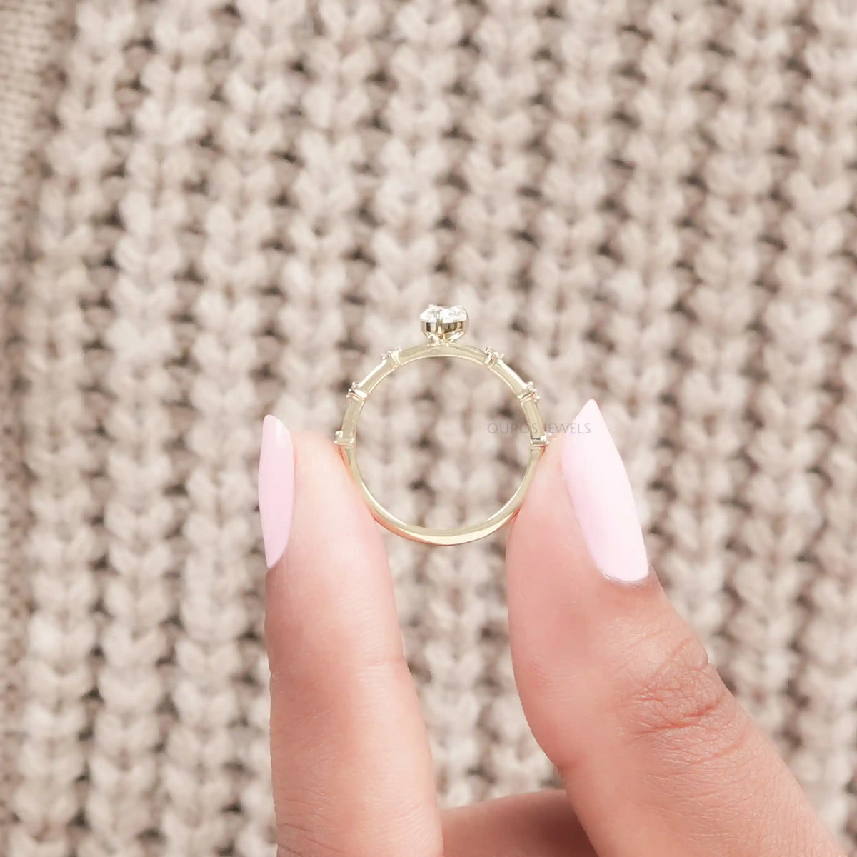 Pear Cut Lab Grown Accent Diamond Engagement Ring