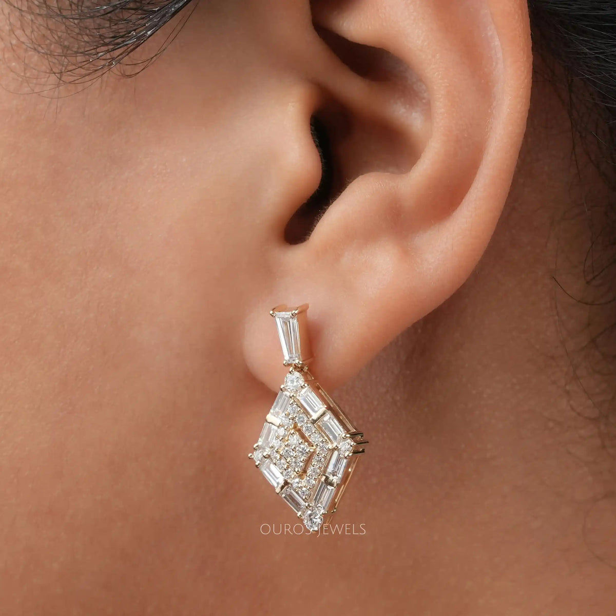 Baguette And Round Cut Double Halo Screw Back Earrings Earrings