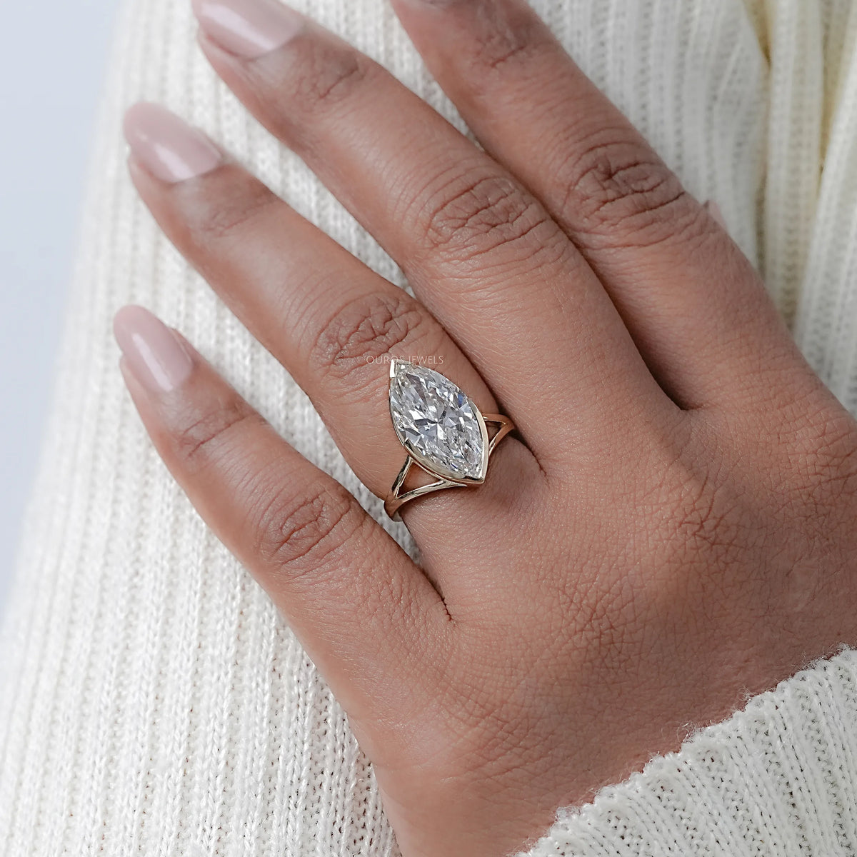 Marquise Lab Diamond Half Bezel Set Split Shank Ring Rings