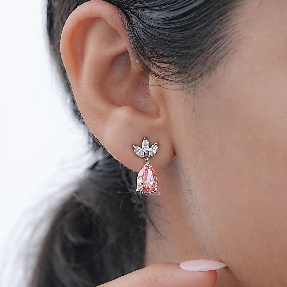Fancy Pink Pear And Marquise Diamond Drop Earrings Earrings