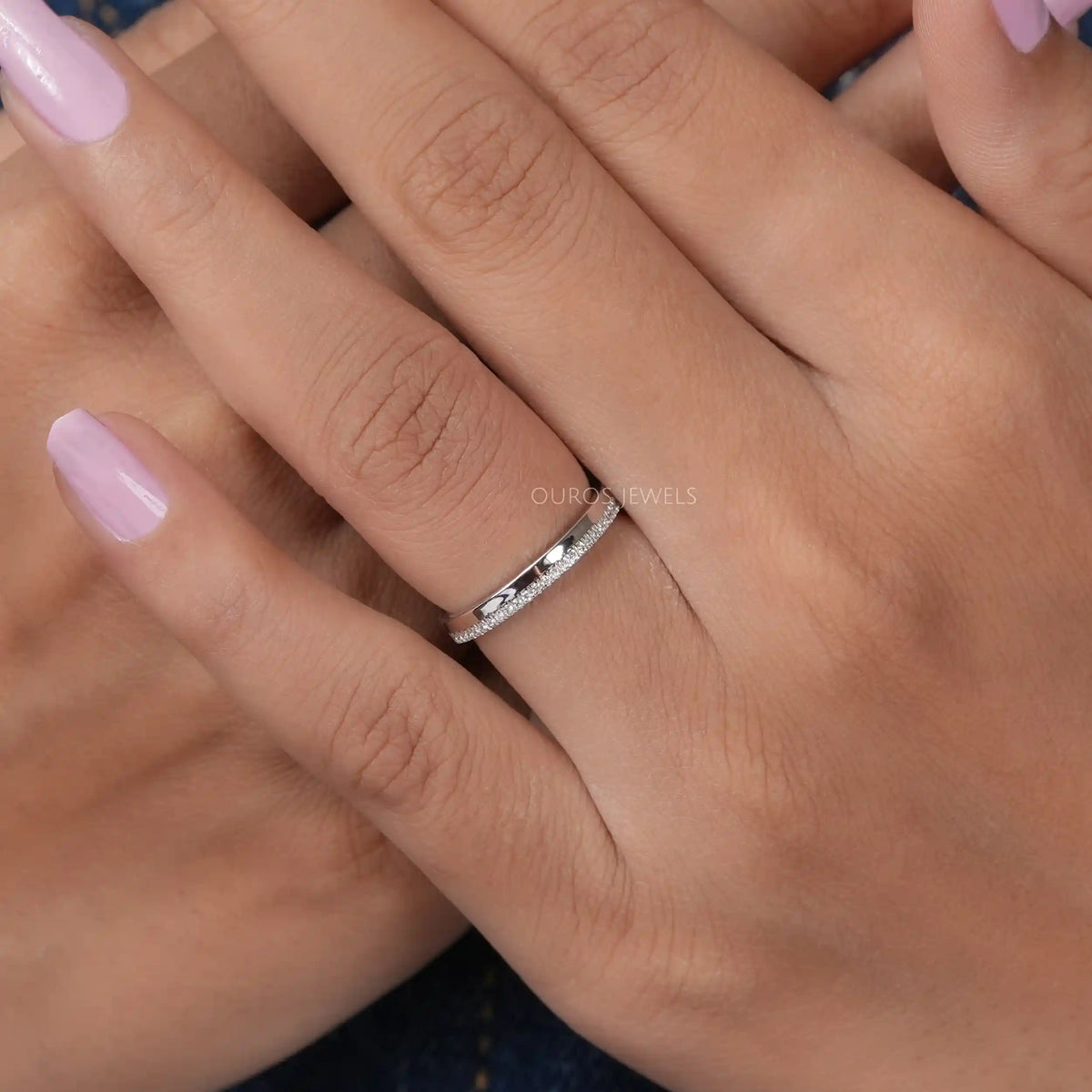 Matte Finish Round Diamond Wedding Band