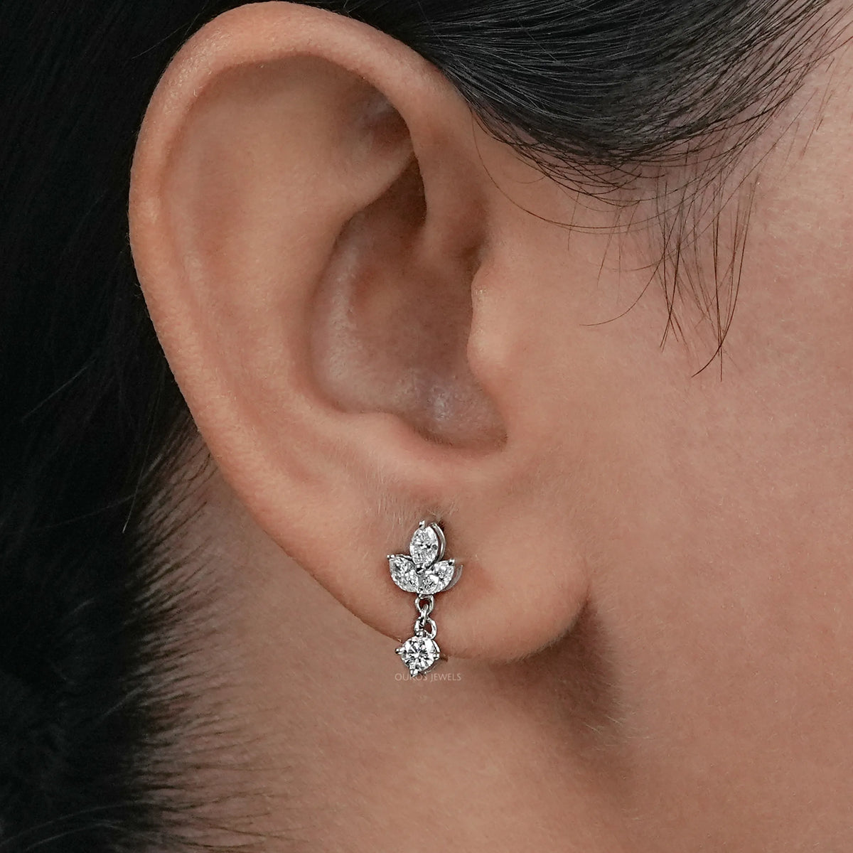Marquise and Round Cut Diamond Dainty Drop Earrings Earrings