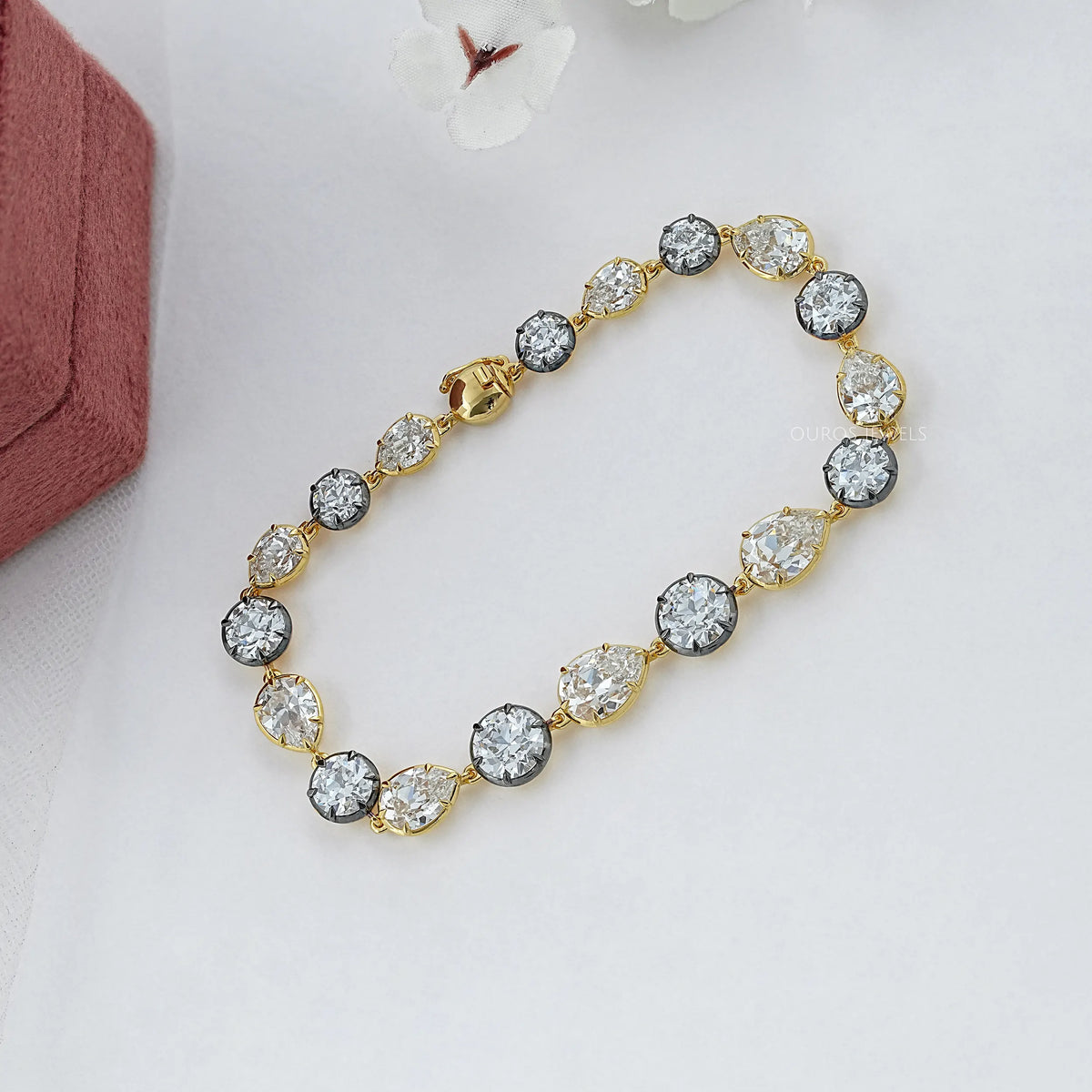 Multi Shape Diamond Button Back Tennis Bracelet