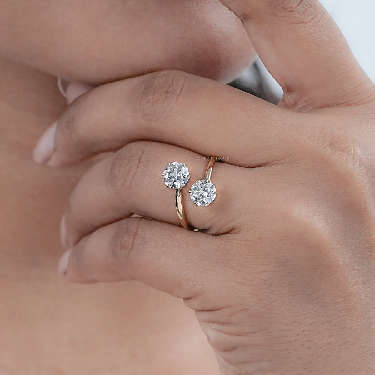 Old European Round Diamond Toi Et Moi Engagement Ring Rings
