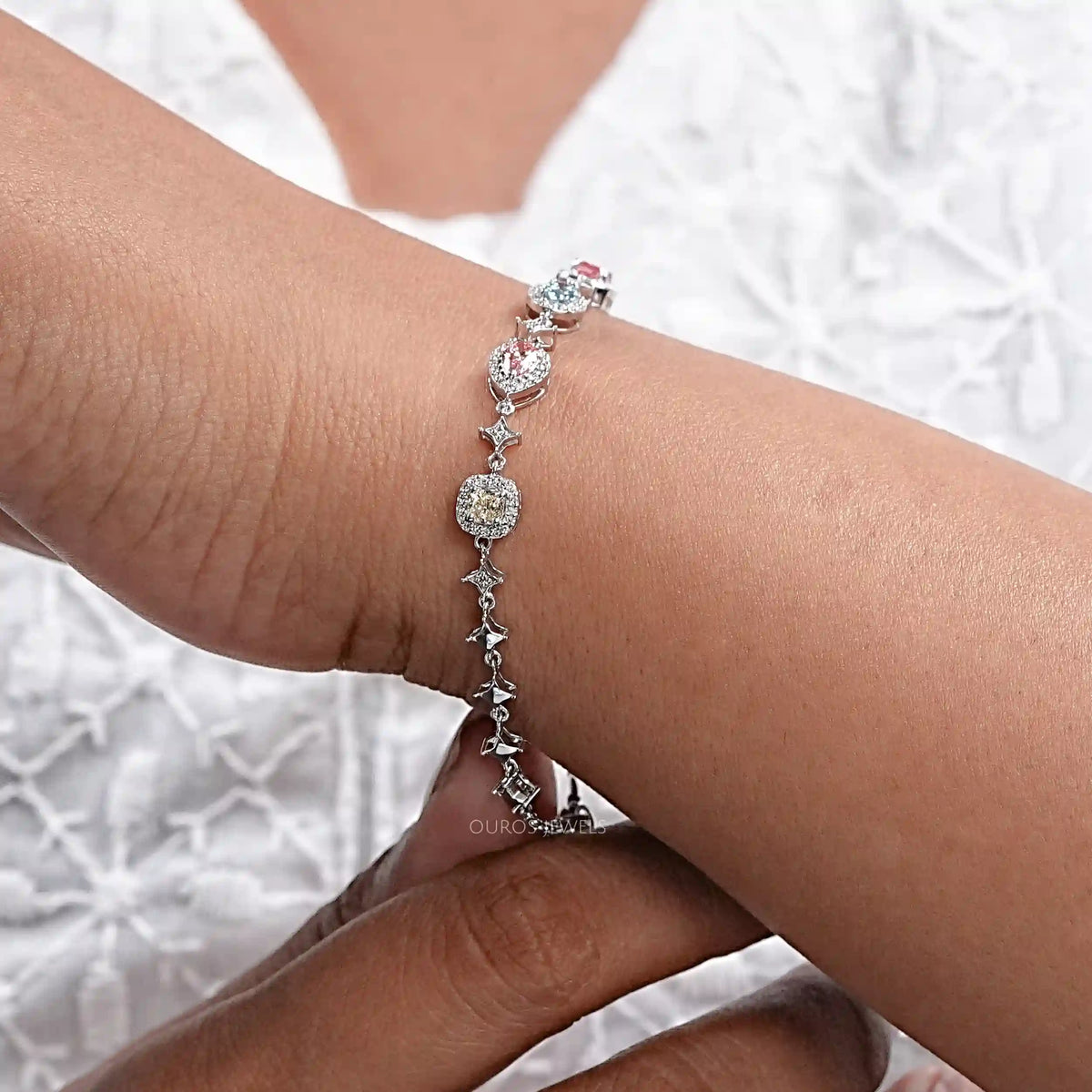 Color Diamond Halo Link Bracelet Bracelet