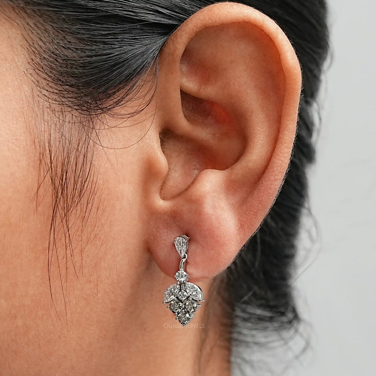 Olive Round Diamond Cluster Drop Earrings Earrings