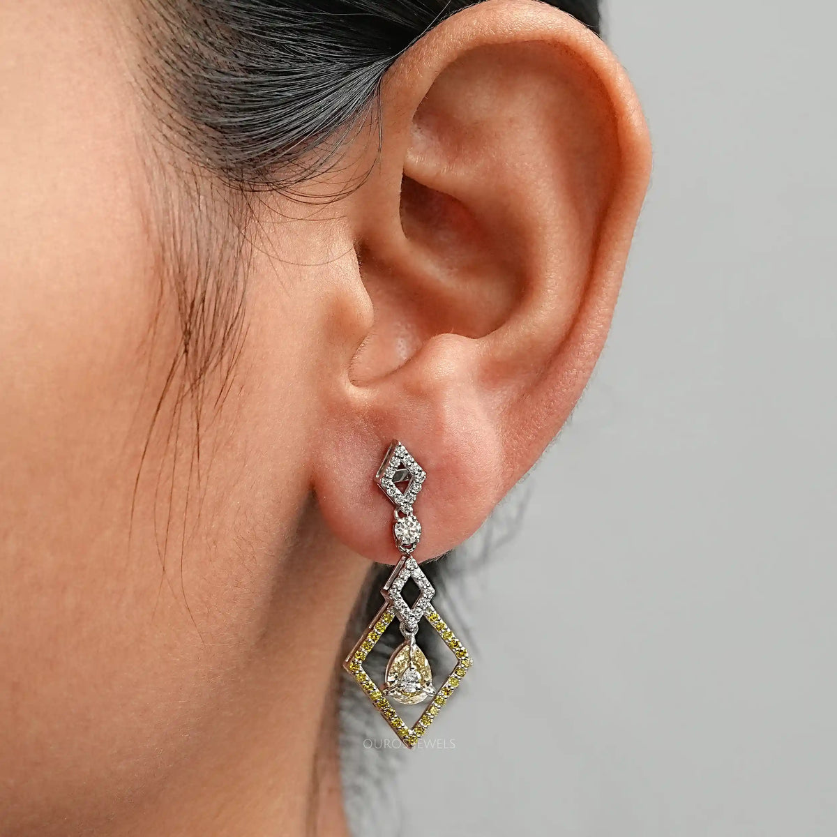 Kite Shape Yellow Pear Diamond Dangle Earrings Earrings
