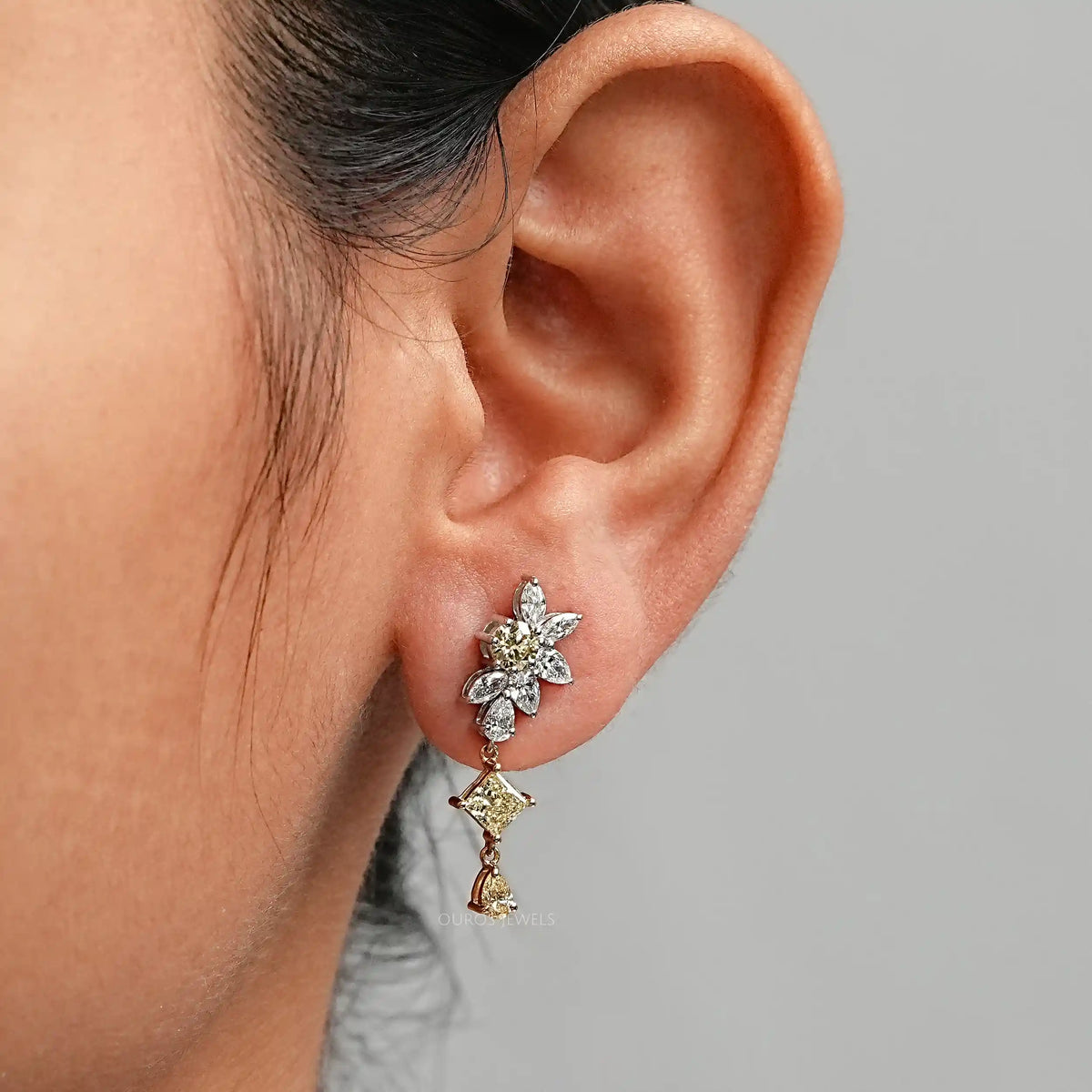 Yellow Princess Lab Diamond Floral Drop Earrings Earrings