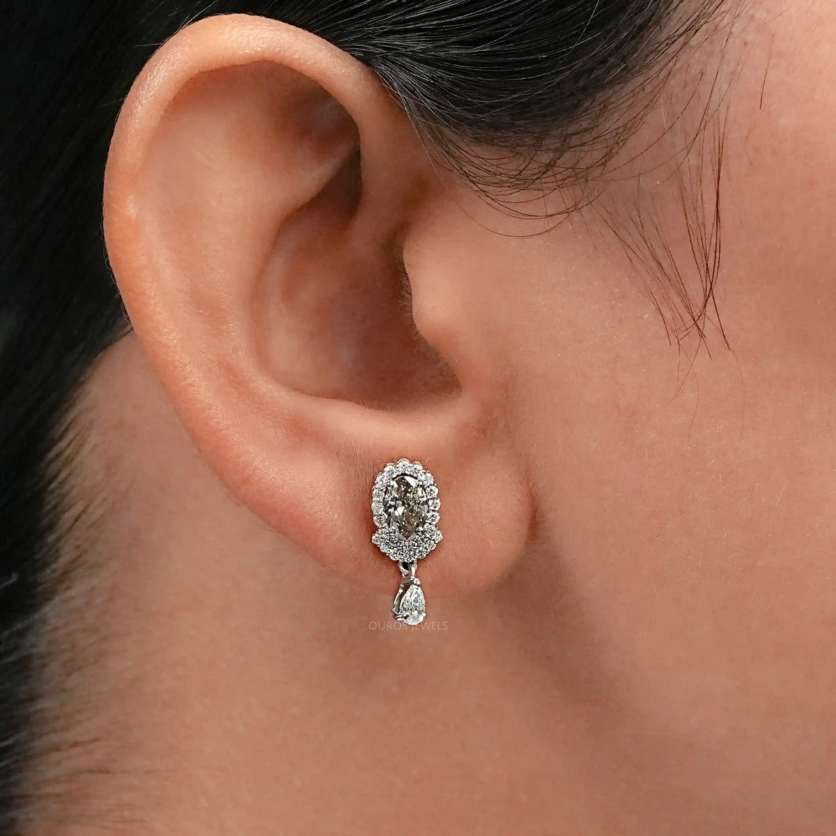 Olive Oval Diamond Halo Drop Earrings Earrings