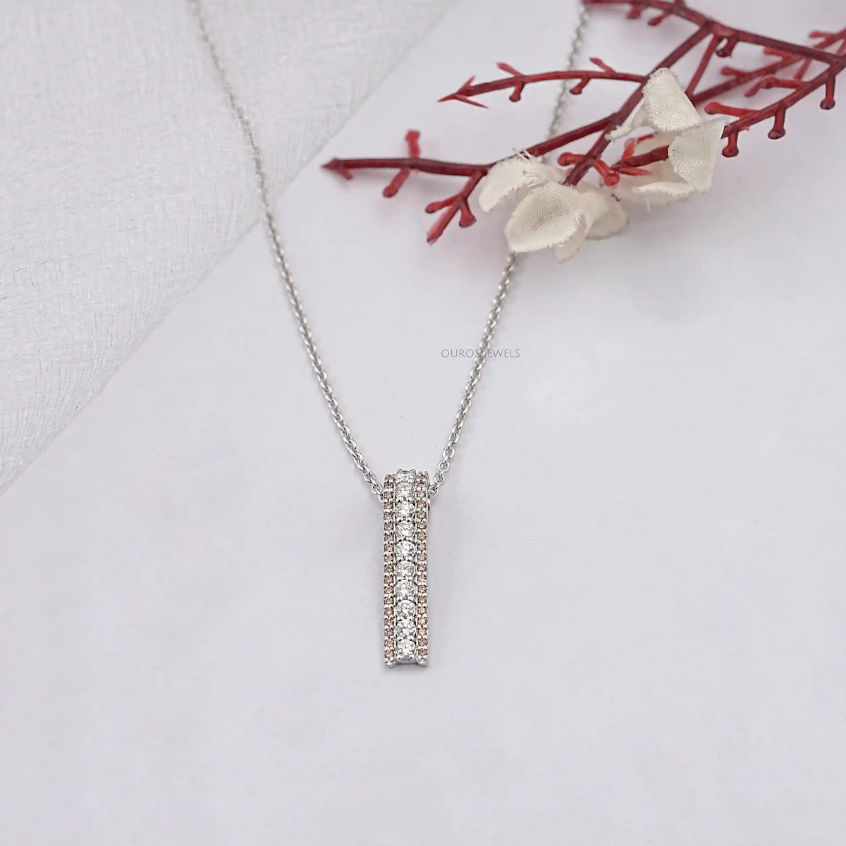 Brown Round Lab Diamond Bar Pendant Necklaces