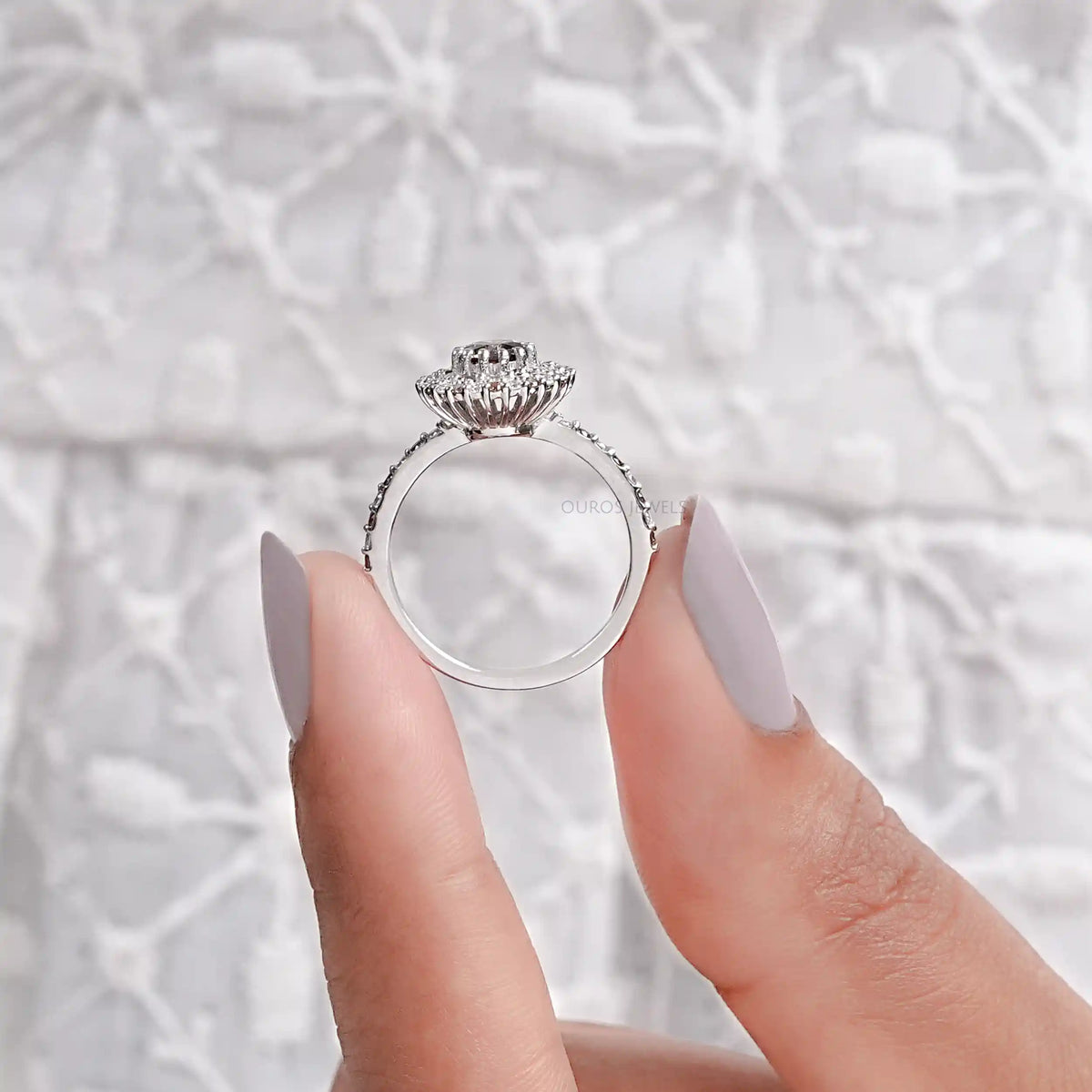 Fancy Round Brown Diamond Double Halo Accent Set Ring Ring