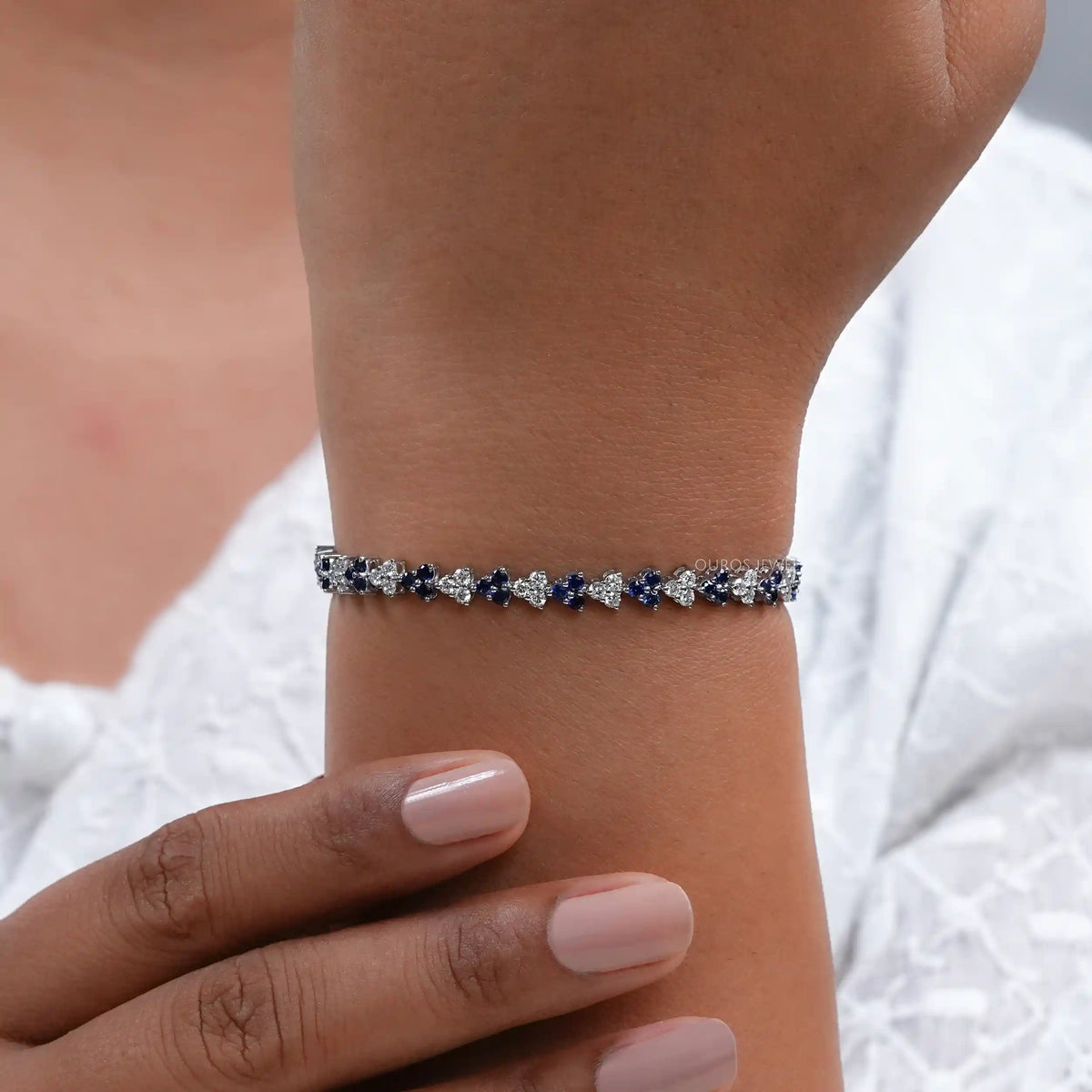 Sapphire Round Cut Three Stone Link Bracelet Bracelet