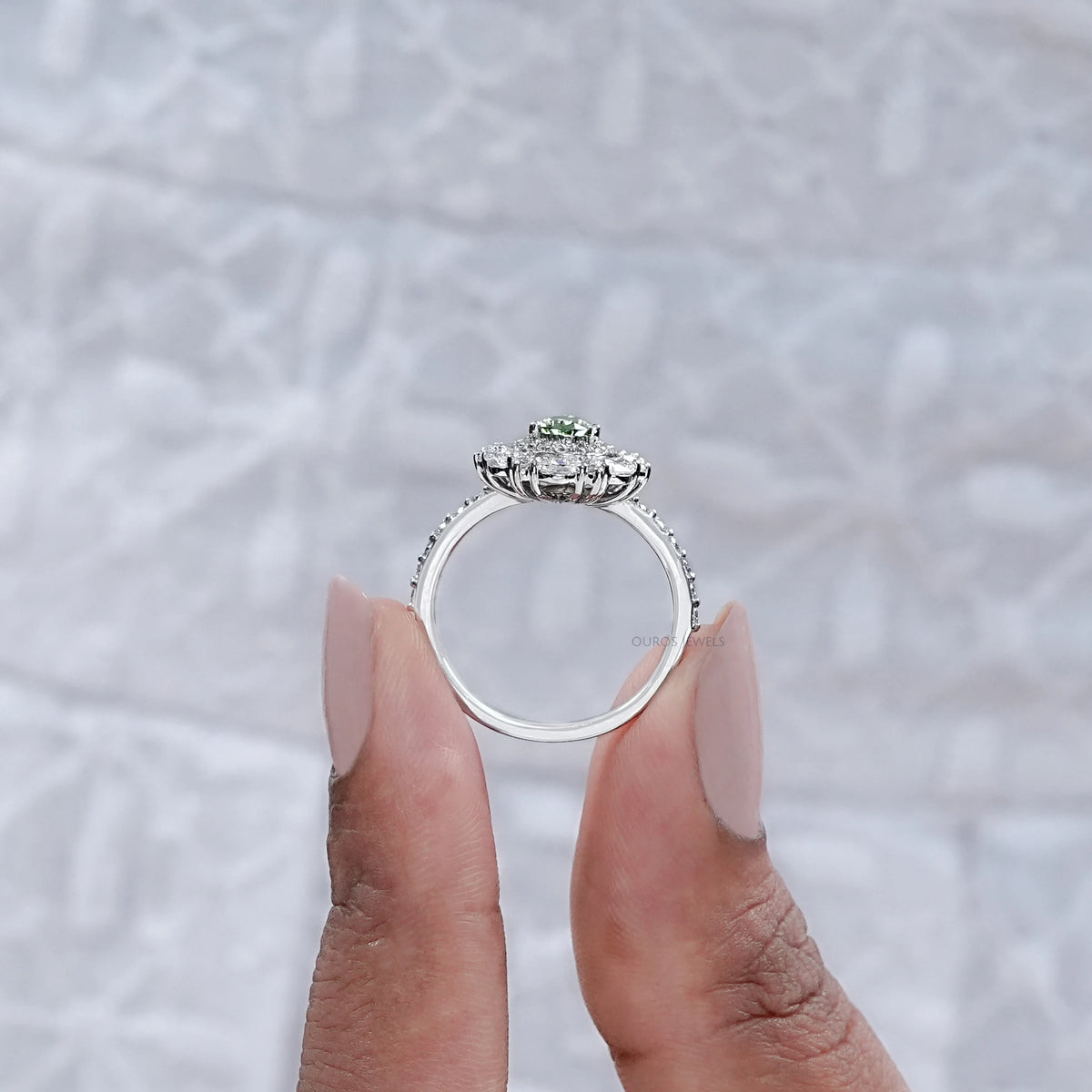 Green Pear Diamond Double Halo Engagement Ring Rings