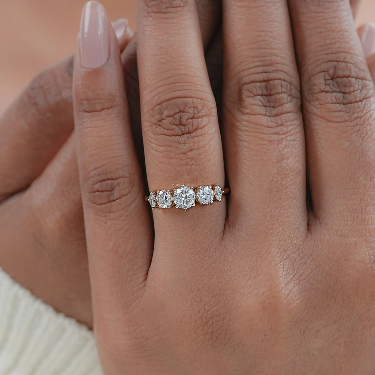 Five Stone Round And Marquise Diamond Engagement Ring Rings