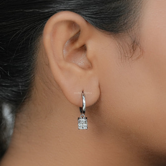 Old Mine Cushion Cut Dangle Hoop Earrings Earrings