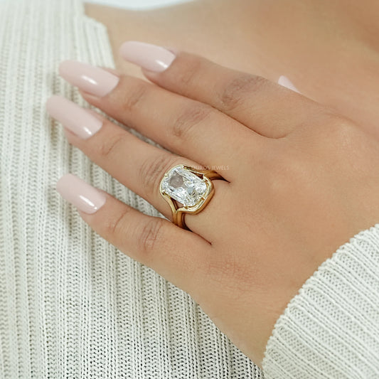 Old Mine Cushion Diamond Half Bezel Set Split Shank Ring Ring