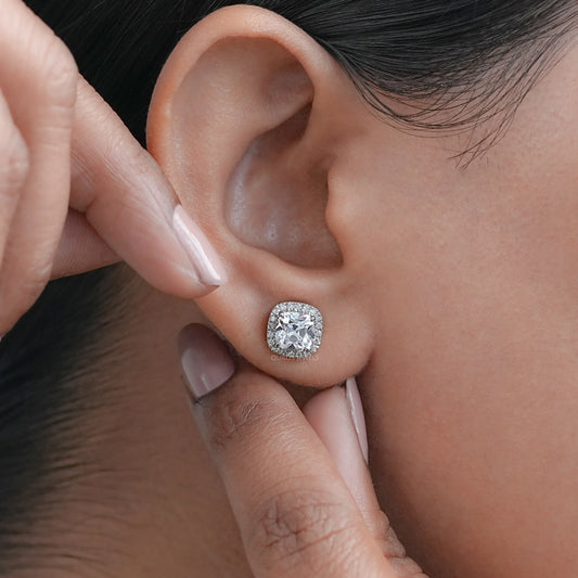 Square Old Mine Cushion Diamond Halo Stud Earrings Earring