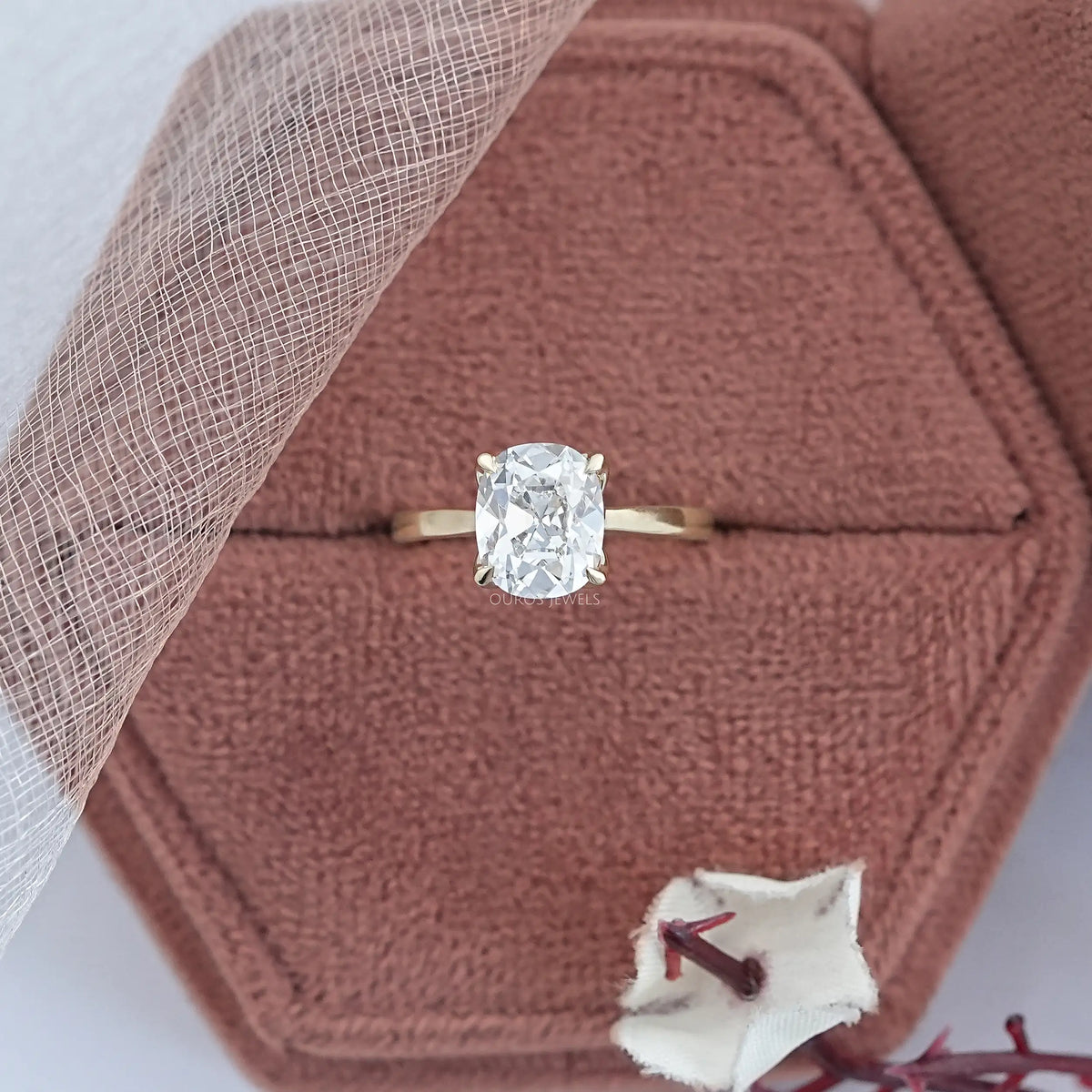 Old Mine Cushion Petal Solitaire Engagement Ring Ring