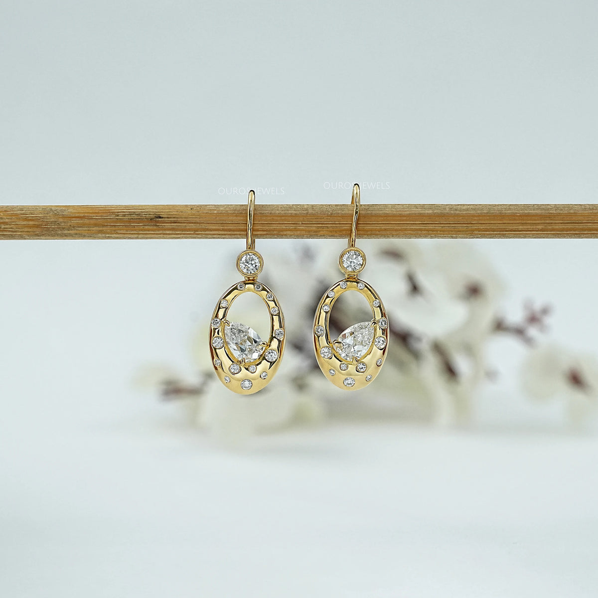 Old Mine Pear Diamond Flush Set Drop Earrings Earring