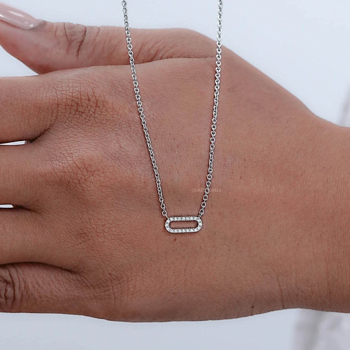 Open Rectangle Round Lab Diamond Link Pendant Necklaces