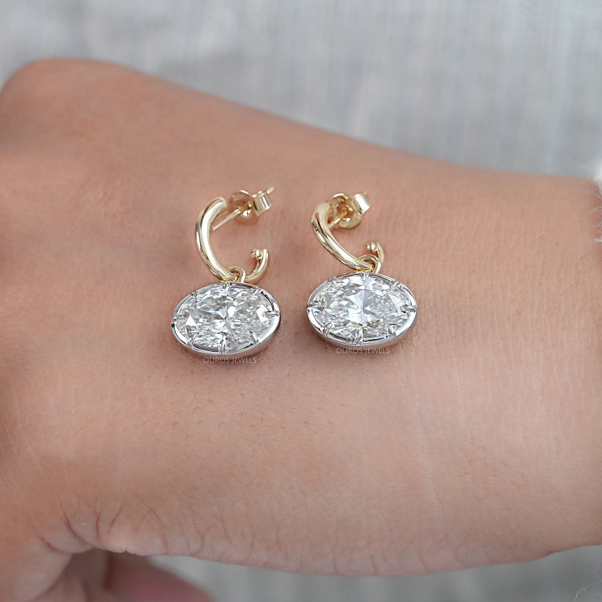 East West Oval Lab Diamond C Hook Earrings Earring