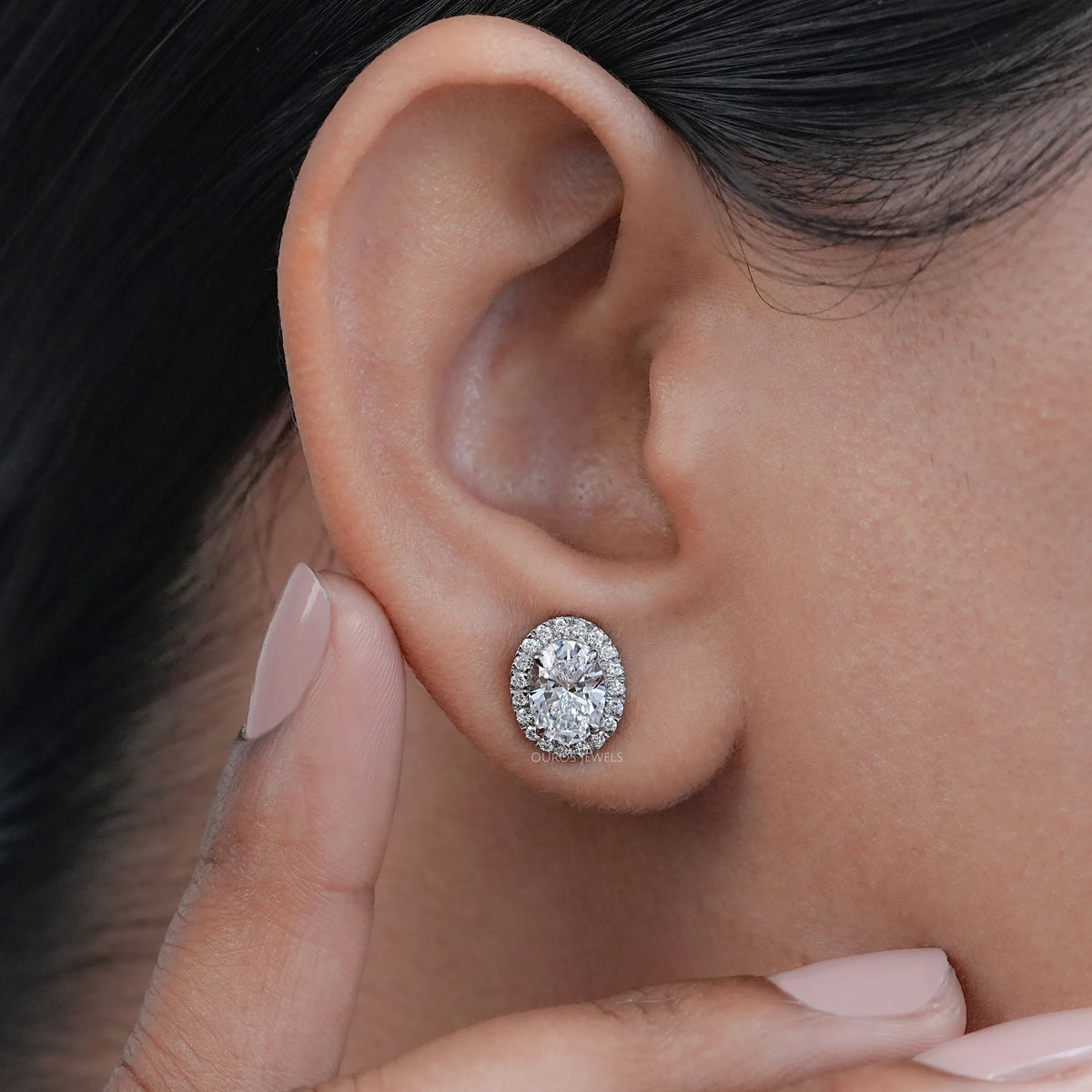 Oval Lab Diamond Halo Stud Earrings Earring