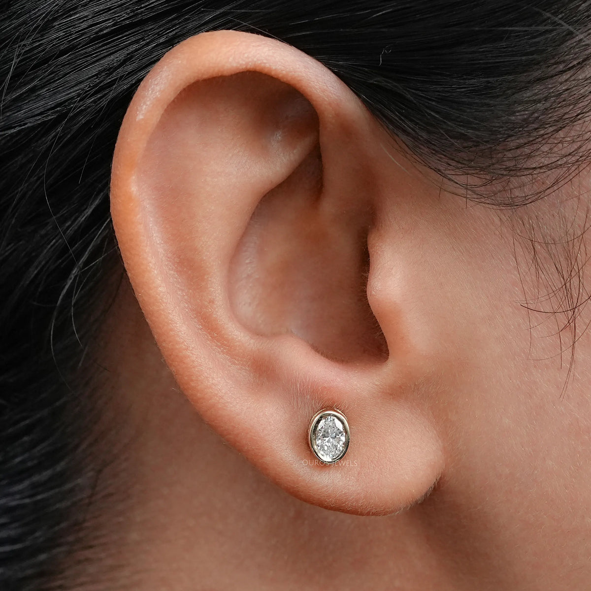 Oval Lab Diamond Bezel Set Stud Earring Earring