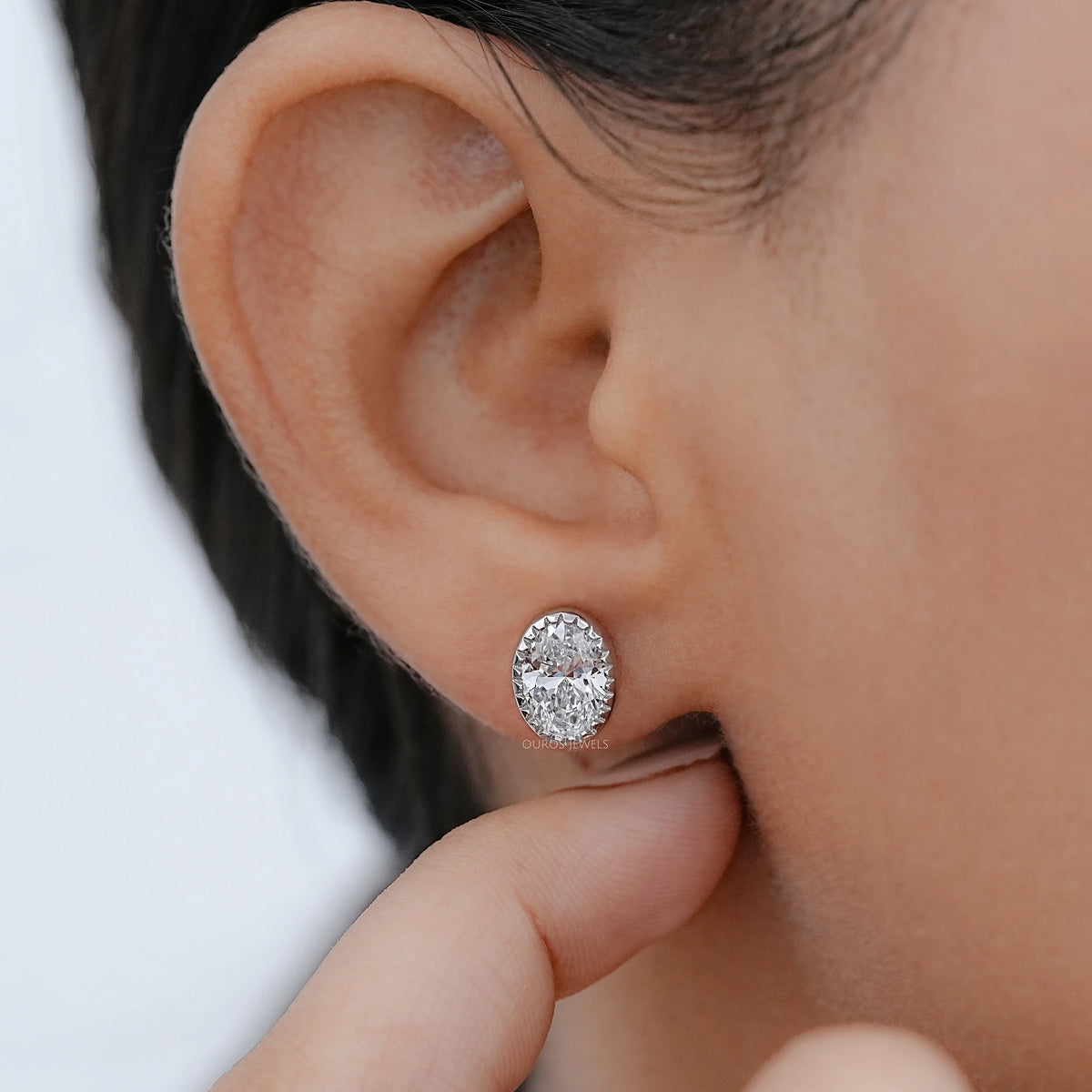 Oval Cut Lab Diamond Milgrain Stud Earrings Earrings