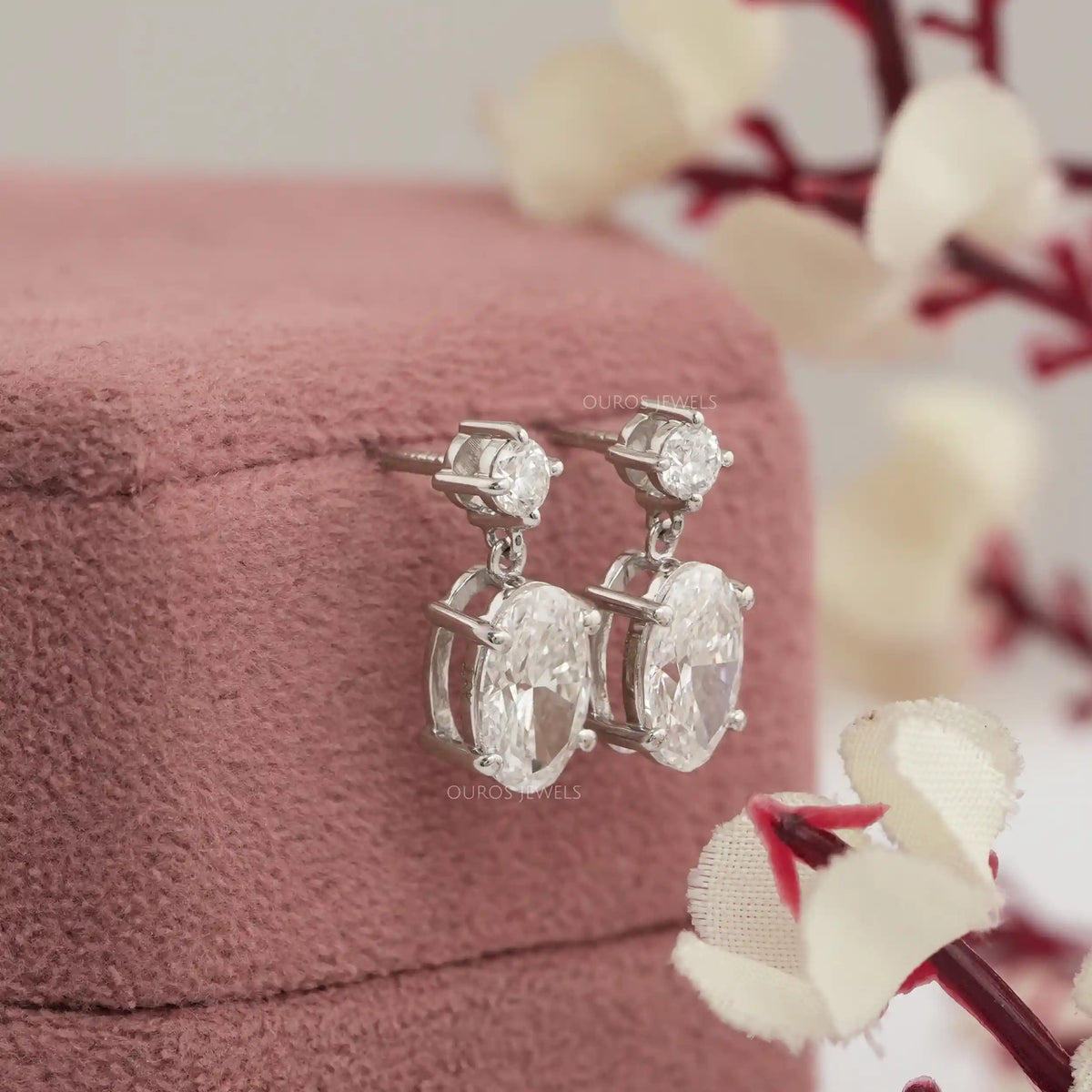 Round And Oval Cut Lab Diamond Drop Dangle Earring